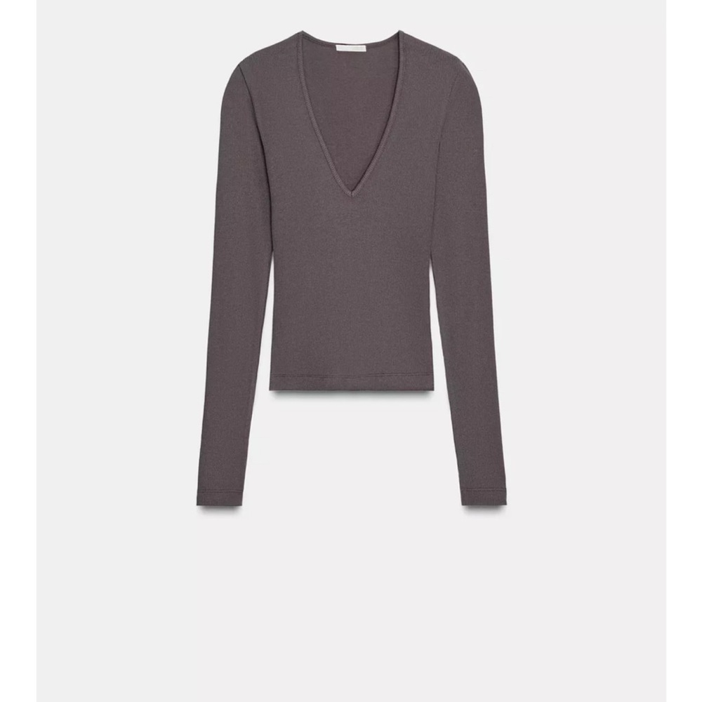 NWT Zara Brown Ribbed V-Neck Long Sleeve Top